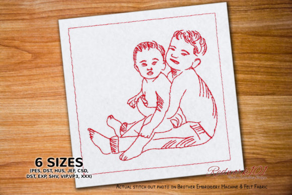 Reviewing Little Boy with His Baby Brother Embroidery